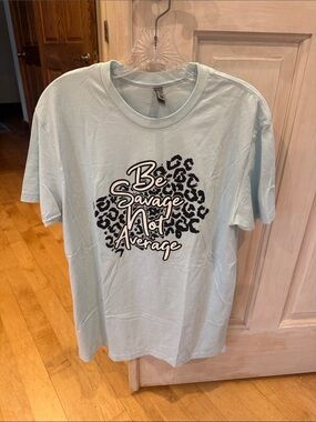 Next Level Apparel Light Blue Short Sleeve Tee with Black Leopard Graphic